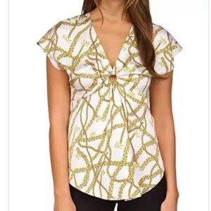 Michael Kors Women's Short Sleeve Logo Chain Ring Top